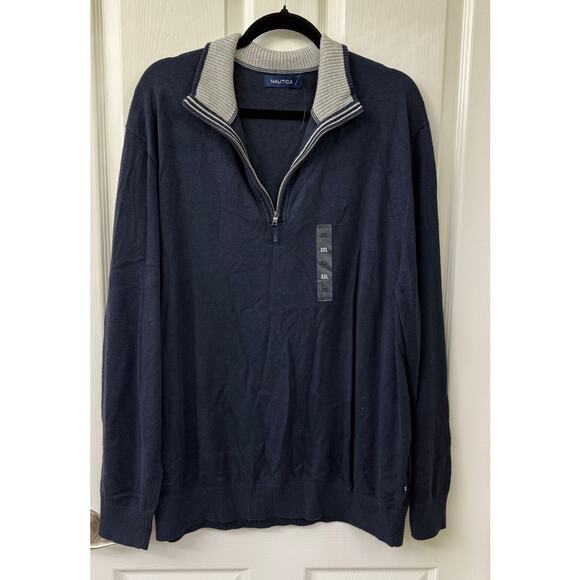 Nautica navy men’s XXL sweater long sleeve NWT 1/4 zip pull over - Picture 1 of 3